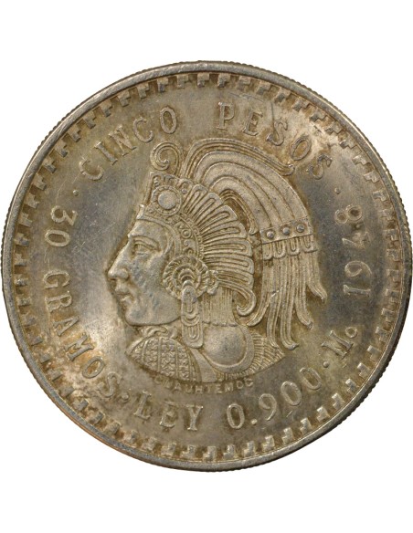 Mexique Cuauhtemoc 5 pesos Argent 1948 Mo Mexico City