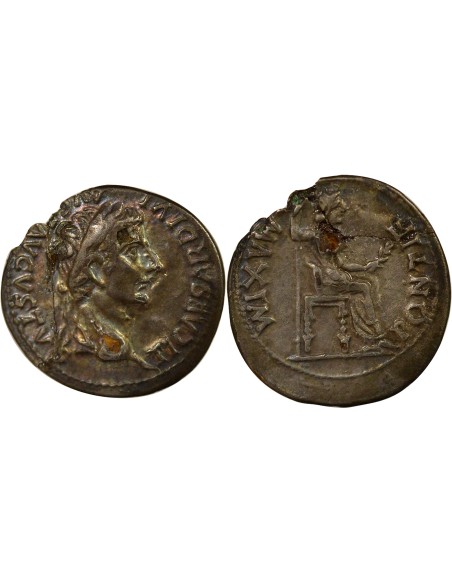 Rome Empire Tibère Pax 1 denier Cuivre plaqué Argent