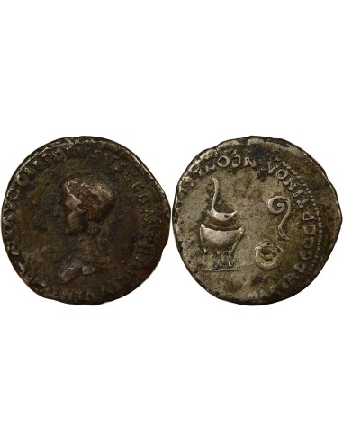 Rome Empire Néron Instruments sacerdotaux 1 denier Cuivre plaqué Argent