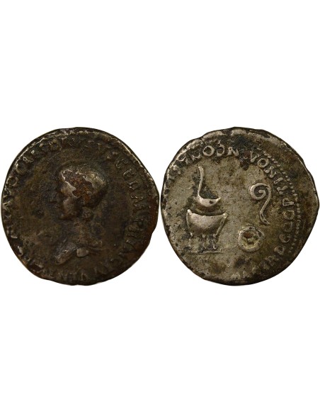Rome Empire Néron Instruments sacerdotaux 1 denier Cuivre plaqué Argent