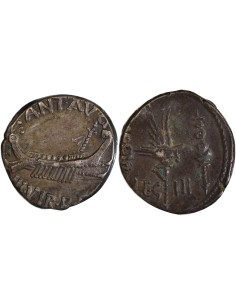 République Romaine Marc Antoine Chef militaire romain IIIe Légion 1 denier Argent 32 / 31 Av JC Patras
