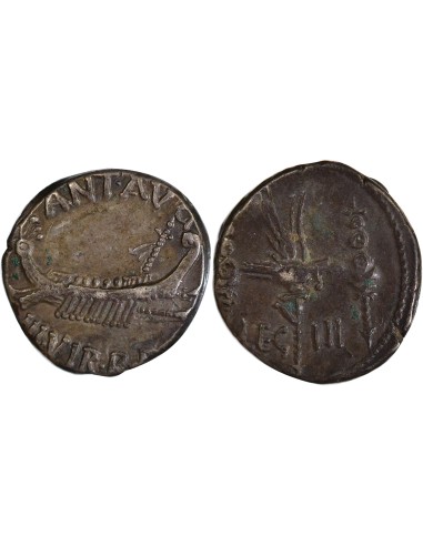 République Romaine Marc Antoine Chef militaire romain IIIe Légion 1 denier Argent 32 / 31 Av JC Patras