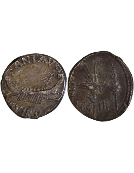 République Romaine Marc Antoine Chef militaire romain IIIe Légion 1 denier Argent 32 / 31 Av JC Patras