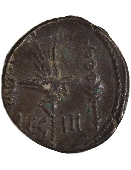 République Romaine Marc Antoine Chef militaire romain IIIe Légion 1 denier Argent 32 / 31 Av JC Patras