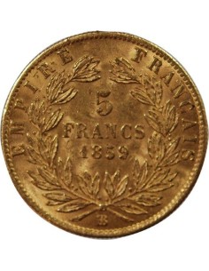 France NAPOLEON III tête nue - 5 FRANCS OR (1856-1860) 2
