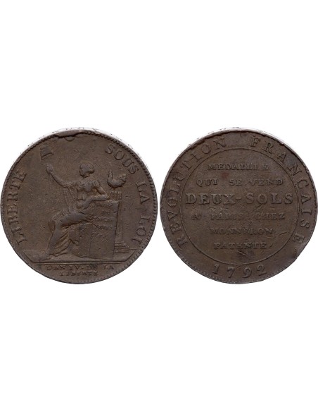 Révolution française 2 sols Bronze 1792 A - Paris