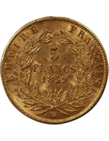France NAPOLEON III tête nue - 5 FRANCS OR (1856-1860)