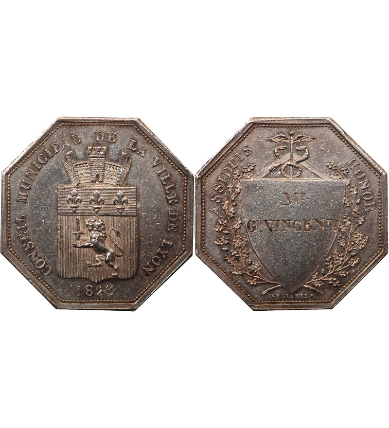 LYON, CONSEIL MUNICIPAL - JETON ARGENT 1823 "Attribué à Mr VINCENT"