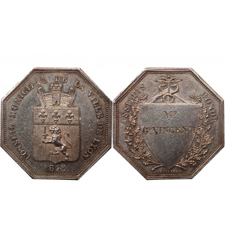 LYON, CONSEIL MUNICIPAL - JETON ARGENT 1823 "Attribué à Mr VINCENT"