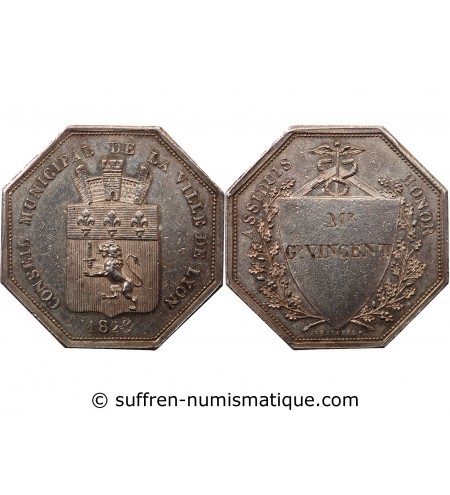 LYON, CONSEIL MUNICIPAL - JETON ARGENT 1823 "Attribué à Mr VINCENT"