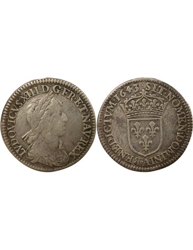 Louis XIV à la Mèche Courte 1/12 écu Argent 1643 A - Paris