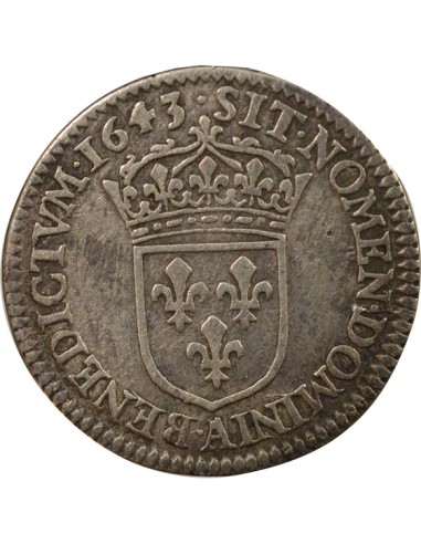 Louis XIV à la Mèche Courte 1/12 écu Argent 1643 A - Paris