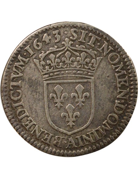Louis XIV à la Mèche Courte 1/12 écu Argent 1643 A - Paris