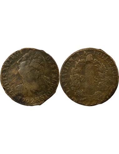 Louis XVI Au Faisceau 2 sols Cuivre 1792 R Orléans