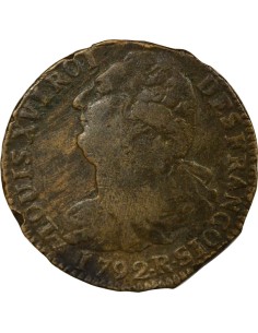 Louis XVI Au Faisceau 2 sols Cuivre 1792 R Orléans 2
