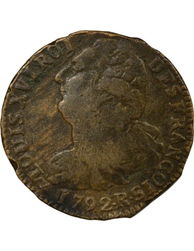 Louis XVI Au Faisceau 2 sols Cuivre 1792 R Orléans
