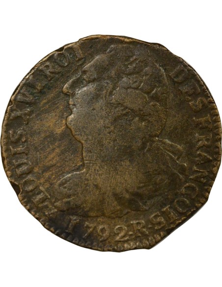 Louis XVI Au Faisceau 2 sols Cuivre 1792 R Orléans