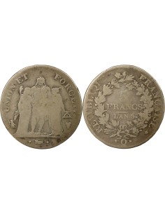 Union & Force 5 francs Argent An 5 Q Perpignan