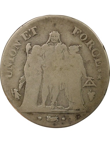 Union & Force 5 francs Argent An 5 Q Perpignan