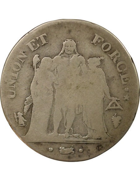 Union & Force 5 francs Argent An 5 Q Perpignan