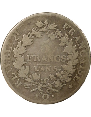 Union & Force 5 francs Argent An 5 Q Perpignan