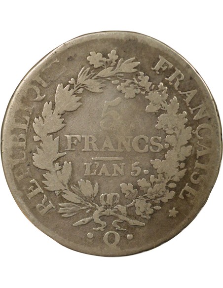 Union & Force 5 francs Argent An 5 Q Perpignan
