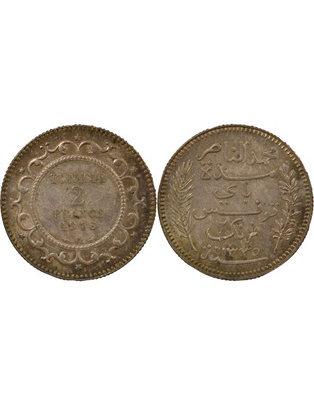 Tunisie Naceur Bey 2 francs Argent 1916 A Paris