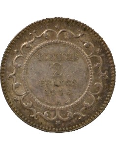 Tunisie Naceur Bey 2 francs Argent 1916 A Paris 2