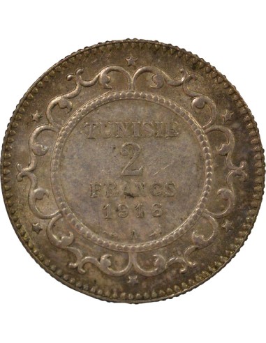 Tunisie Naceur Bey 2 francs Argent 1916 A Paris