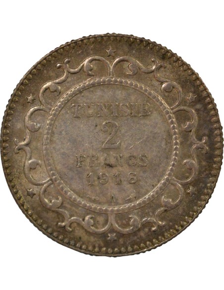Tunisie Naceur Bey 2 francs Argent 1916 A Paris