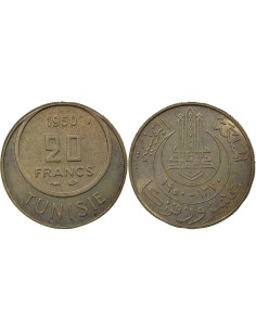 Tunisie Lamine Bey 20 francs Or nordic 1950 A Paris