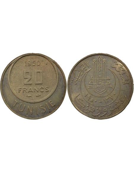 Tunisie Lamine Bey 20 francs Or nordic 1950 A Paris