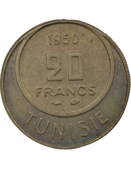Tunisie Lamine Bey 20 francs Or nordic 1950 A Paris