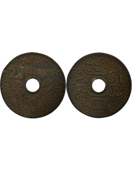 Tunisie Lamine Bey 20 centimes Zinc 1945 A Paris