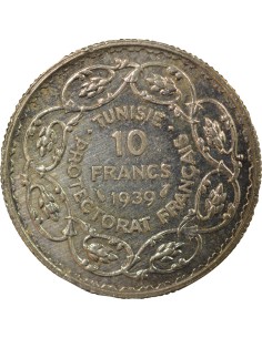 Tunisie Ahmed II Bey 10 francs Argent 1939 A Paris 2