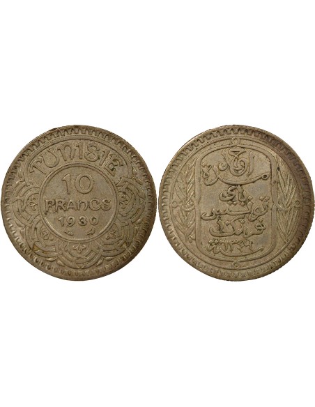 Tunisie Ahmed II Bey 10 francs Argent 1930 A Paris
