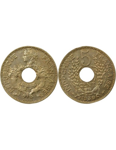 Indo-Chine Fr. 5 centième Maillechort 1939 A Paris