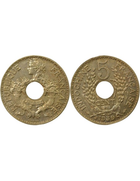 Indo-Chine Fr. 5 centième Maillechort 1939 A Paris