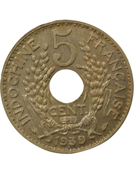 Indo-Chine Fr. 5 centième Maillechort 1939 A Paris