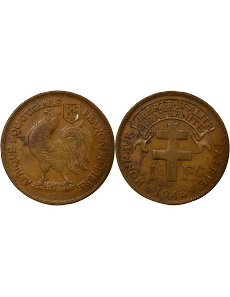 Etats de l'Afrique Equatoriale France Libre 1 franc Bronze 1943 SA Pretoria