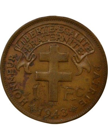 Etats de l'Afrique Equatoriale France Libre 1 franc Bronze 1943 SA Pretoria