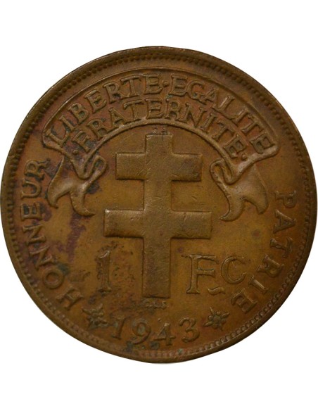 Etats de l'Afrique Equatoriale France Libre 1 franc Bronze 1943 SA Pretoria