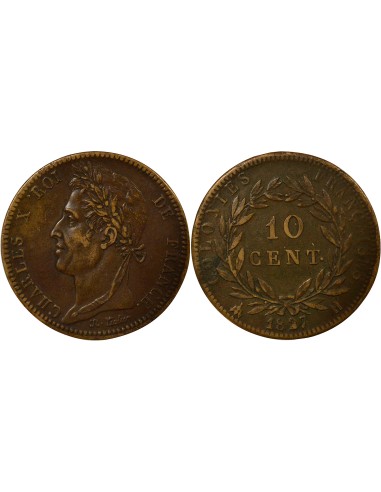 Colonies Françaises Charles X 10 centimes Bronze 1827 H La Rochelle