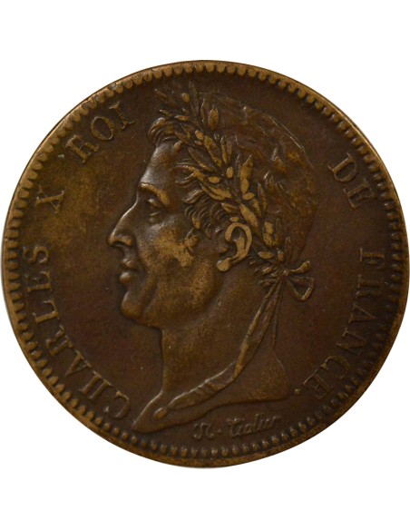 Colonies Françaises Charles X 10 centimes Bronze 1827 H La Rochelle