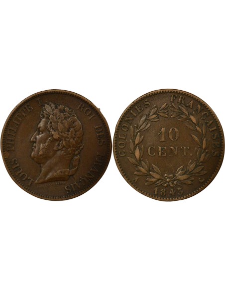 Colonies Françaises Louis-Philippe Ier 10 centimes Bronze 1843 A - Paris