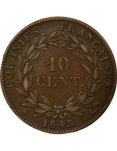 Colonies Françaises Louis-Philippe Ier 10 centimes Bronze 1843 A - Paris