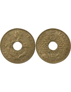 Indo-Chine Fr. 5 centième Maillechort 1937 A Paris