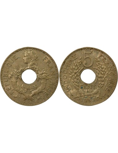 Indo-Chine Fr. 5 centième Maillechort 1937 A Paris