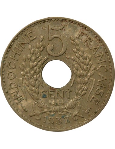Indo-Chine Fr. 5 centième Maillechort 1937 A Paris
