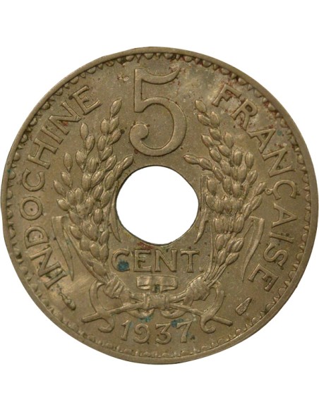 Indo-Chine Fr. 5 centième Maillechort 1937 A Paris